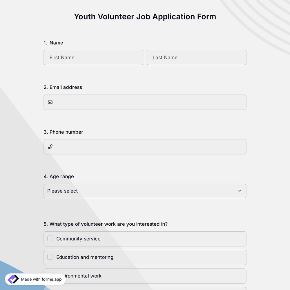 Youth Volunteer Job Application Form