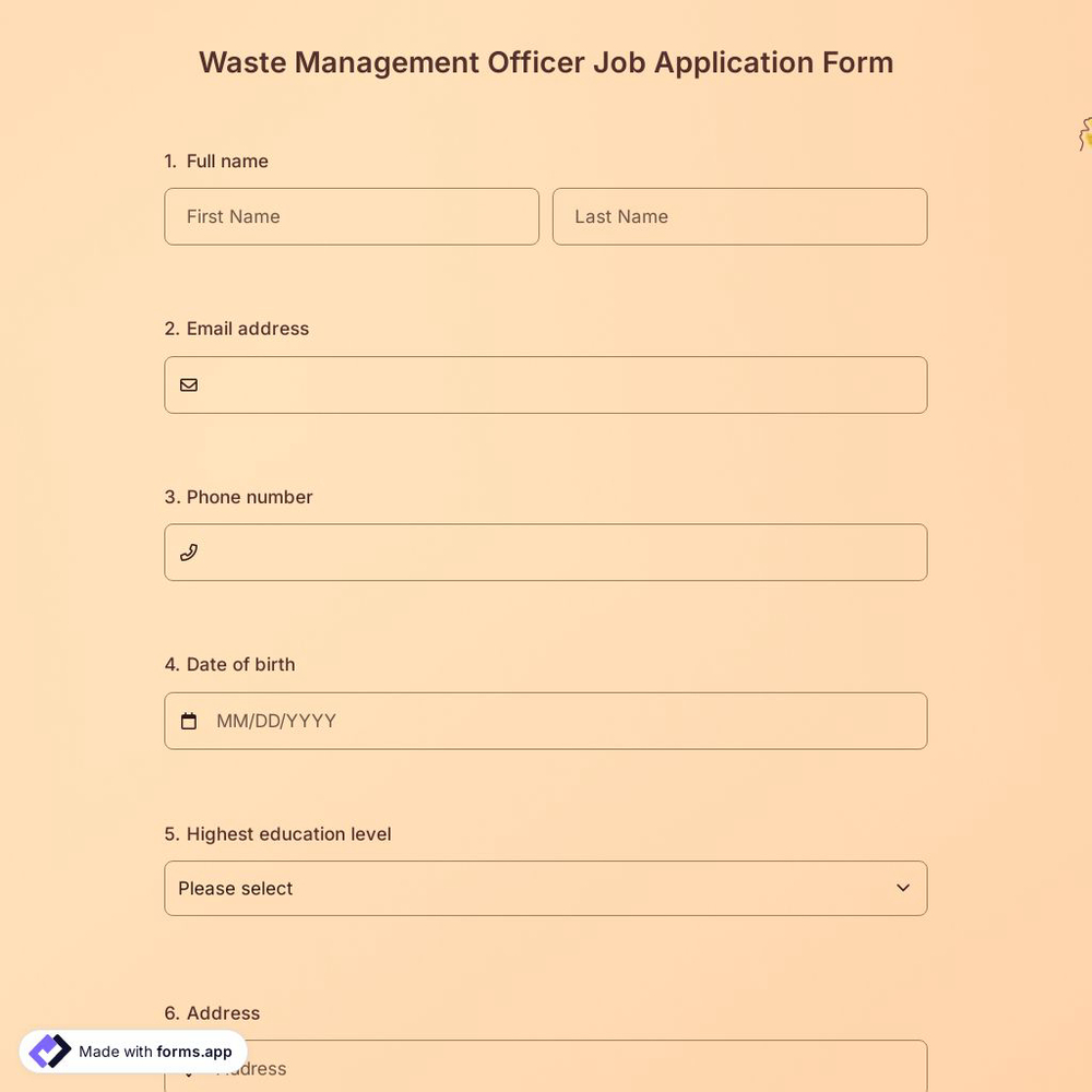 Waste Management Officer Job Application Form