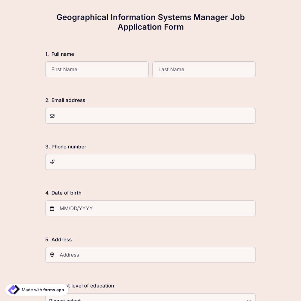Geographical Information Systems Manager Job Application Form