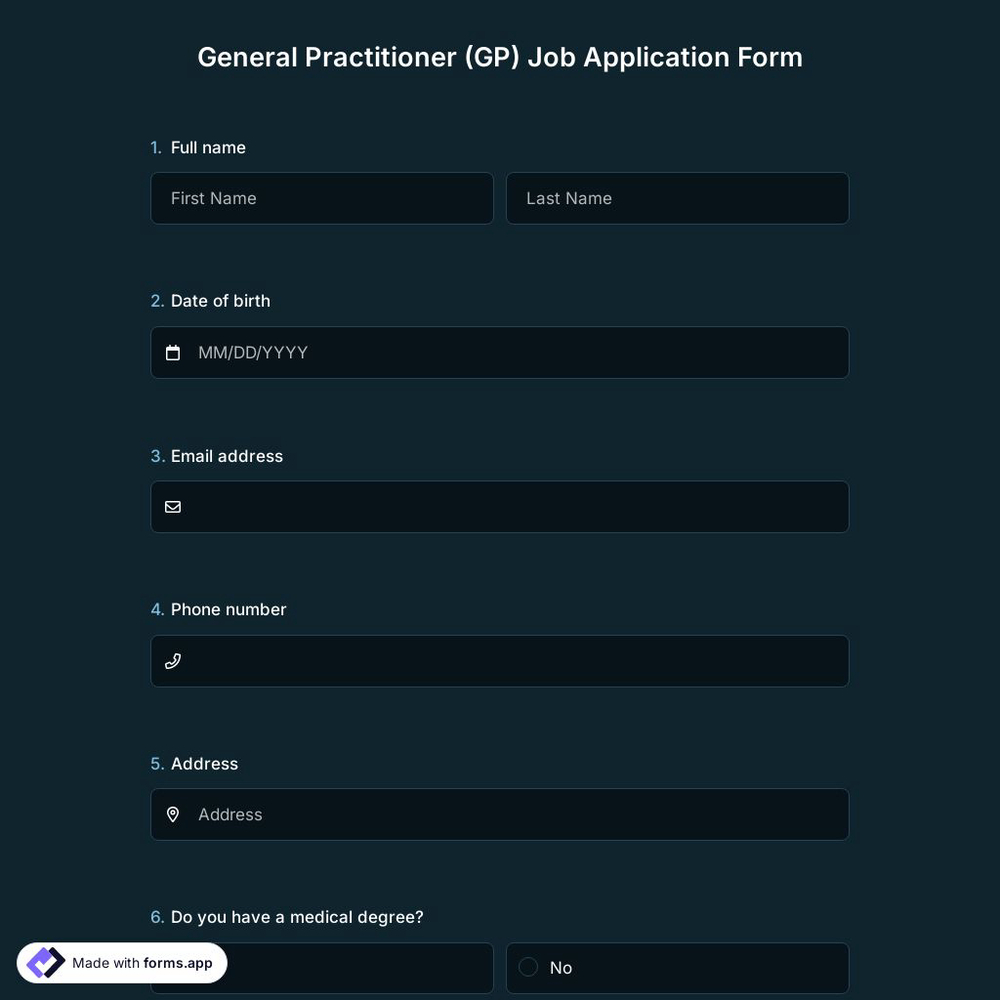 General Practitioner (GP) Job Application Form