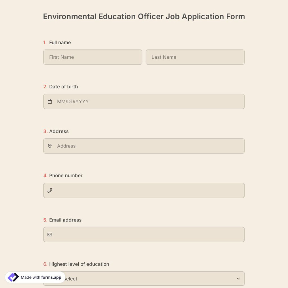 Environmental Education Officer Job Application Form