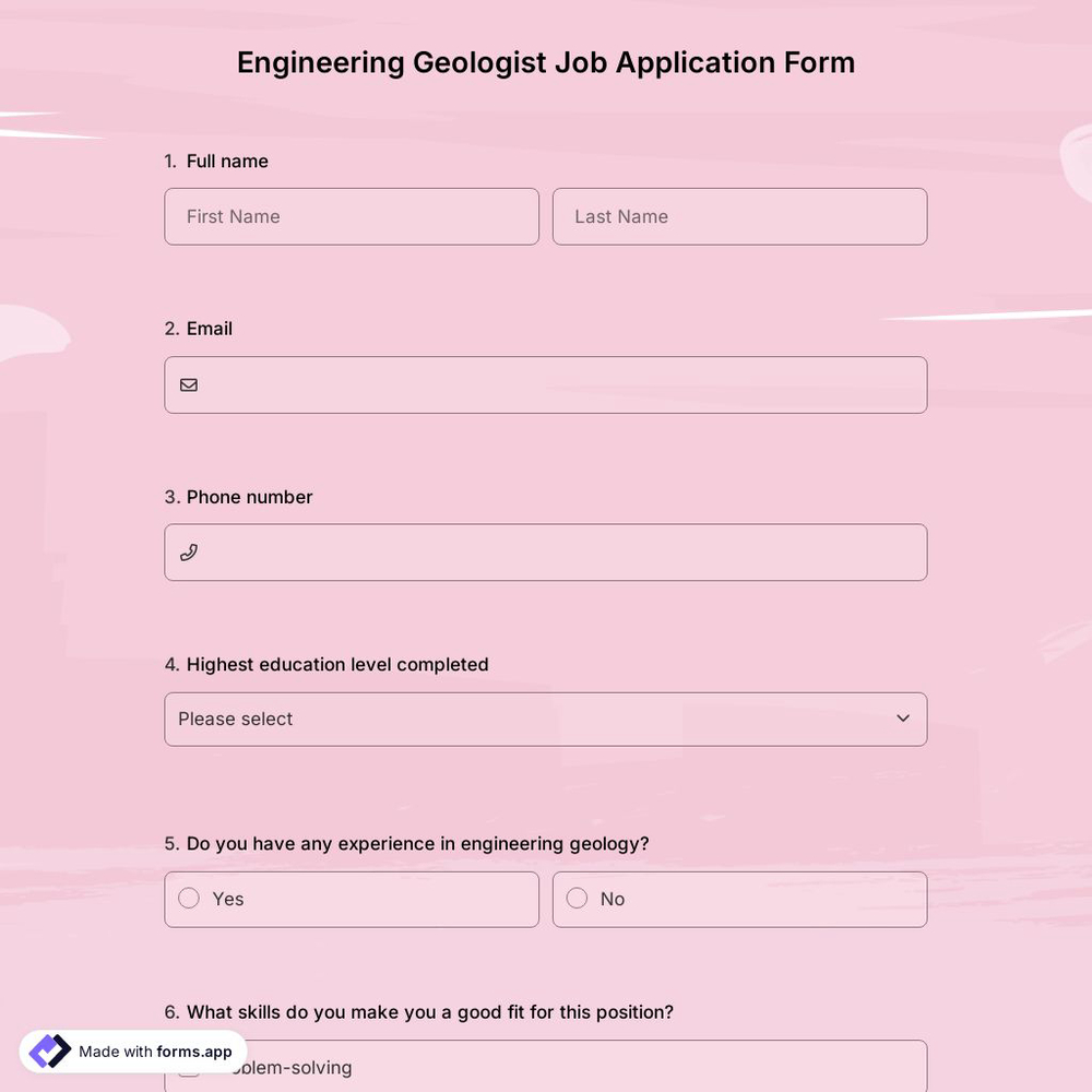 Engineering Geologist Job Application Form