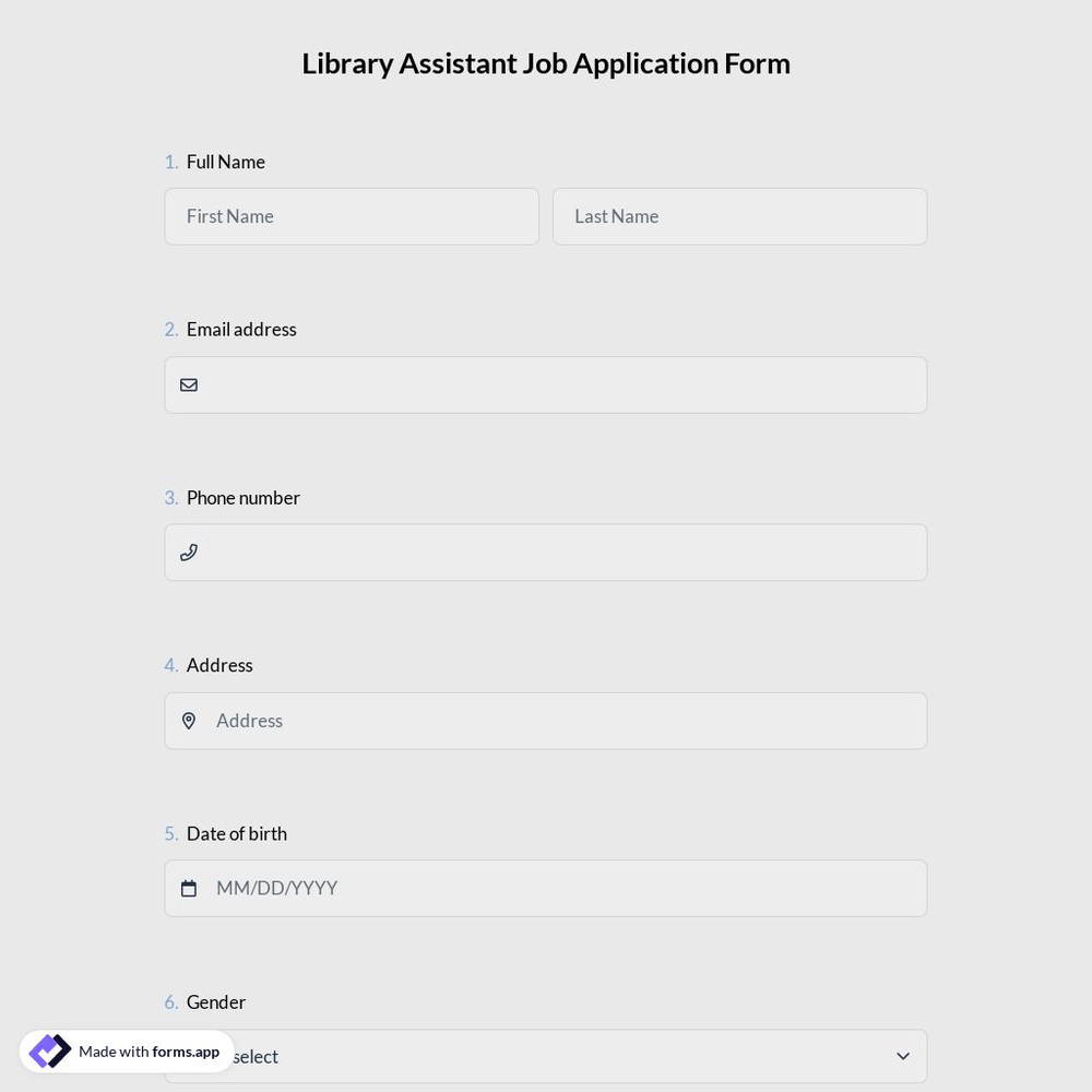 Library Assistant Job Application Form