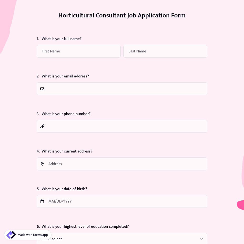 Horticultural Consultant Job Application Form