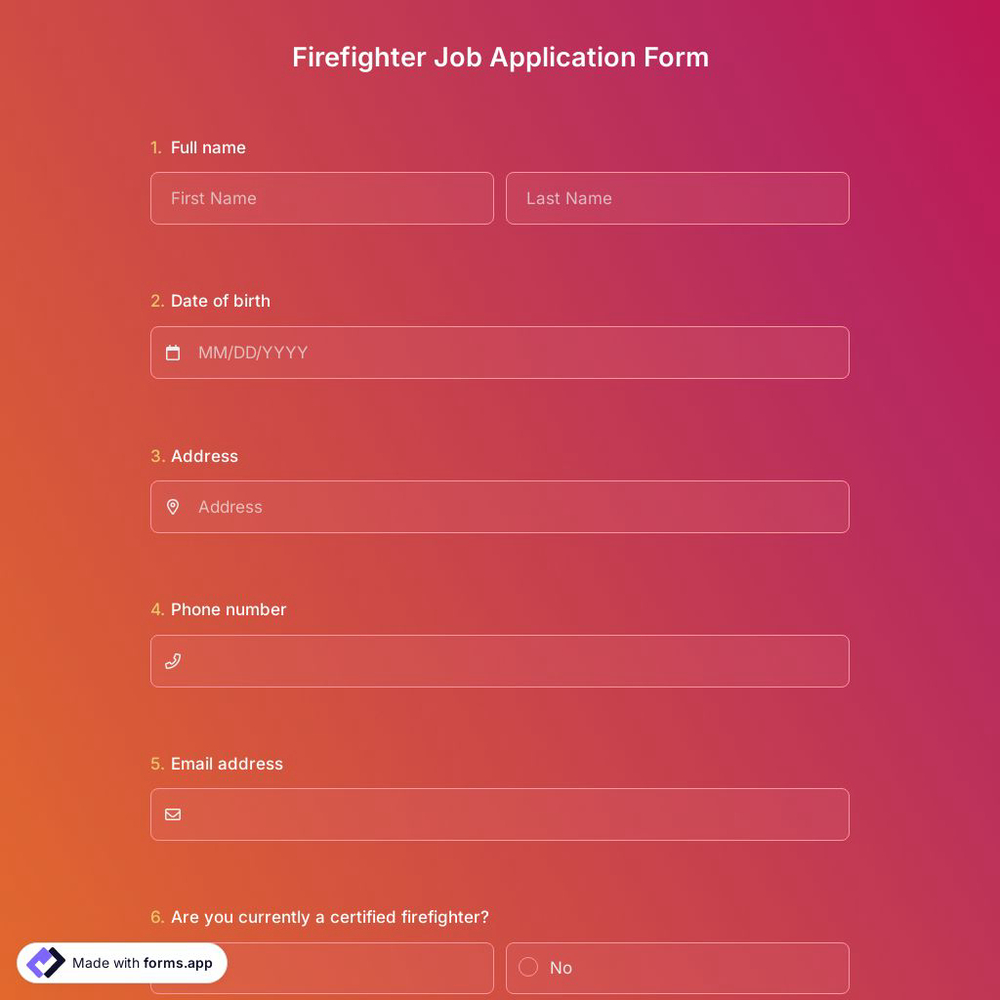 Firefighter Job Application Form
