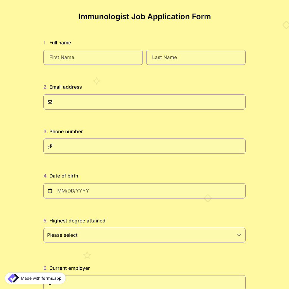 Immunologist Job Application Form