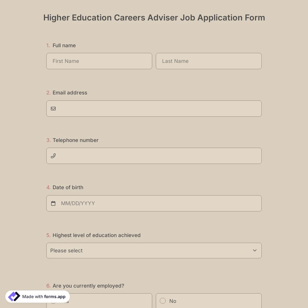 Higher Education Careers Adviser Job Application Form