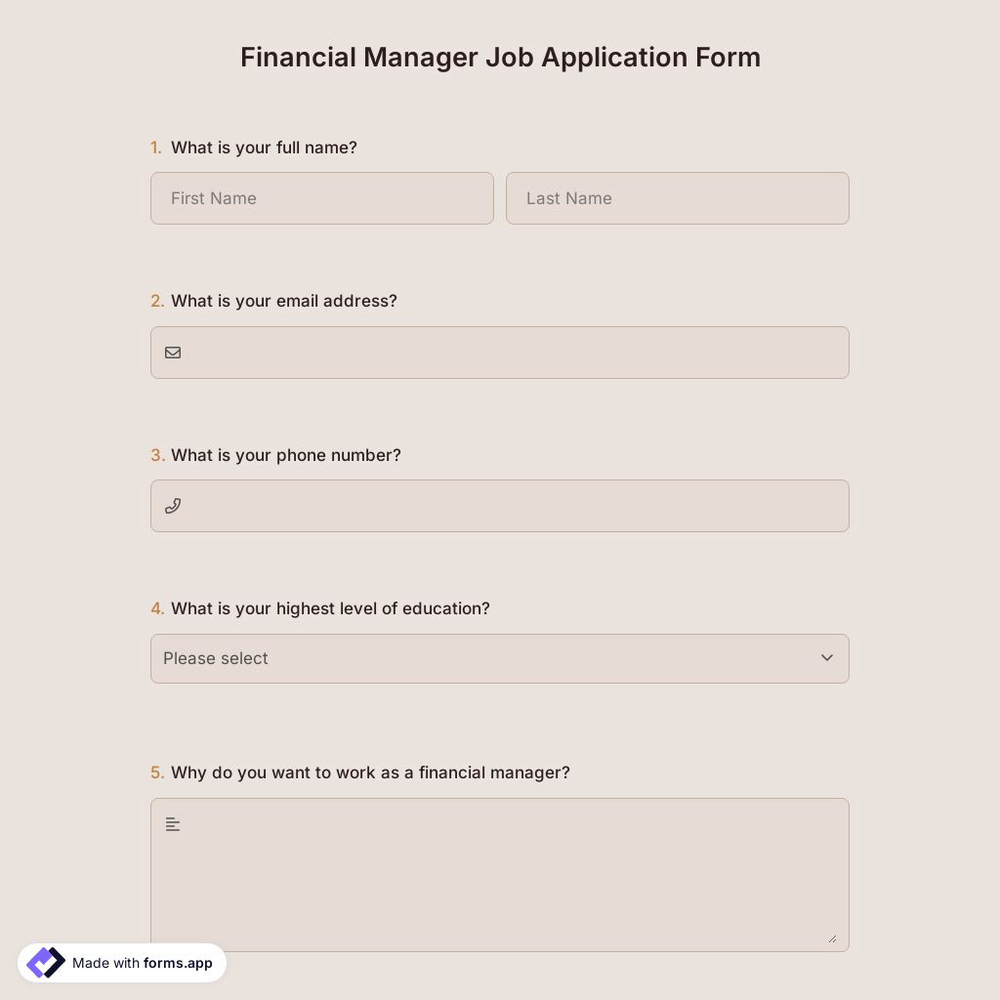 Financial Manager Job Application Form