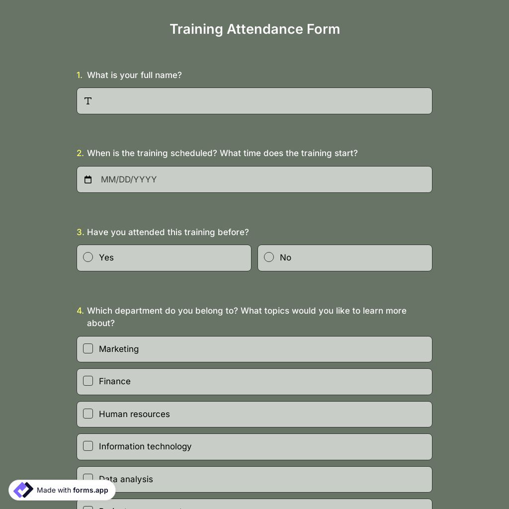 Training Attendance Form