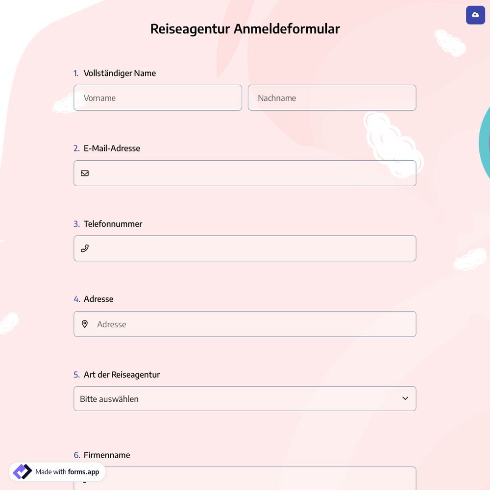 Reiseagentur Anmeldeformular