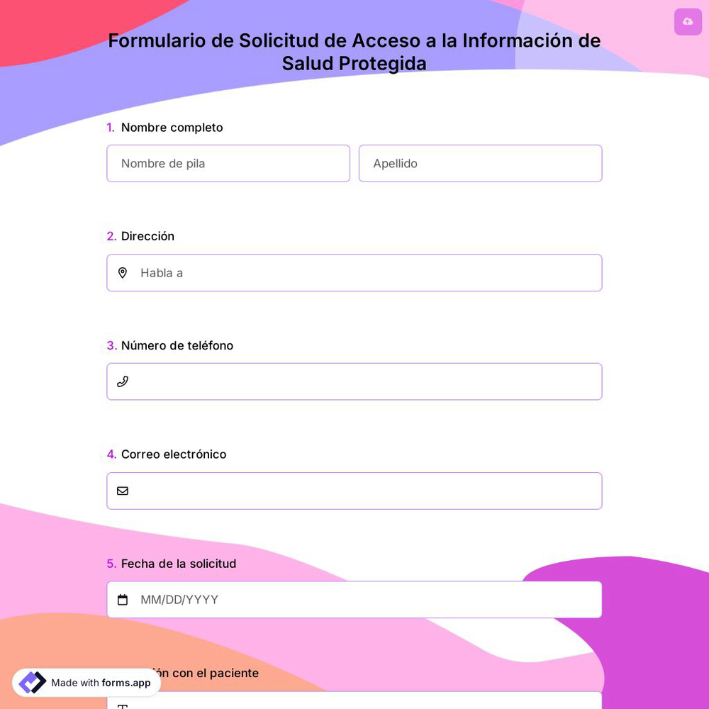 Formulario de Solicitud de Acceso a la Información de Salud Protegida