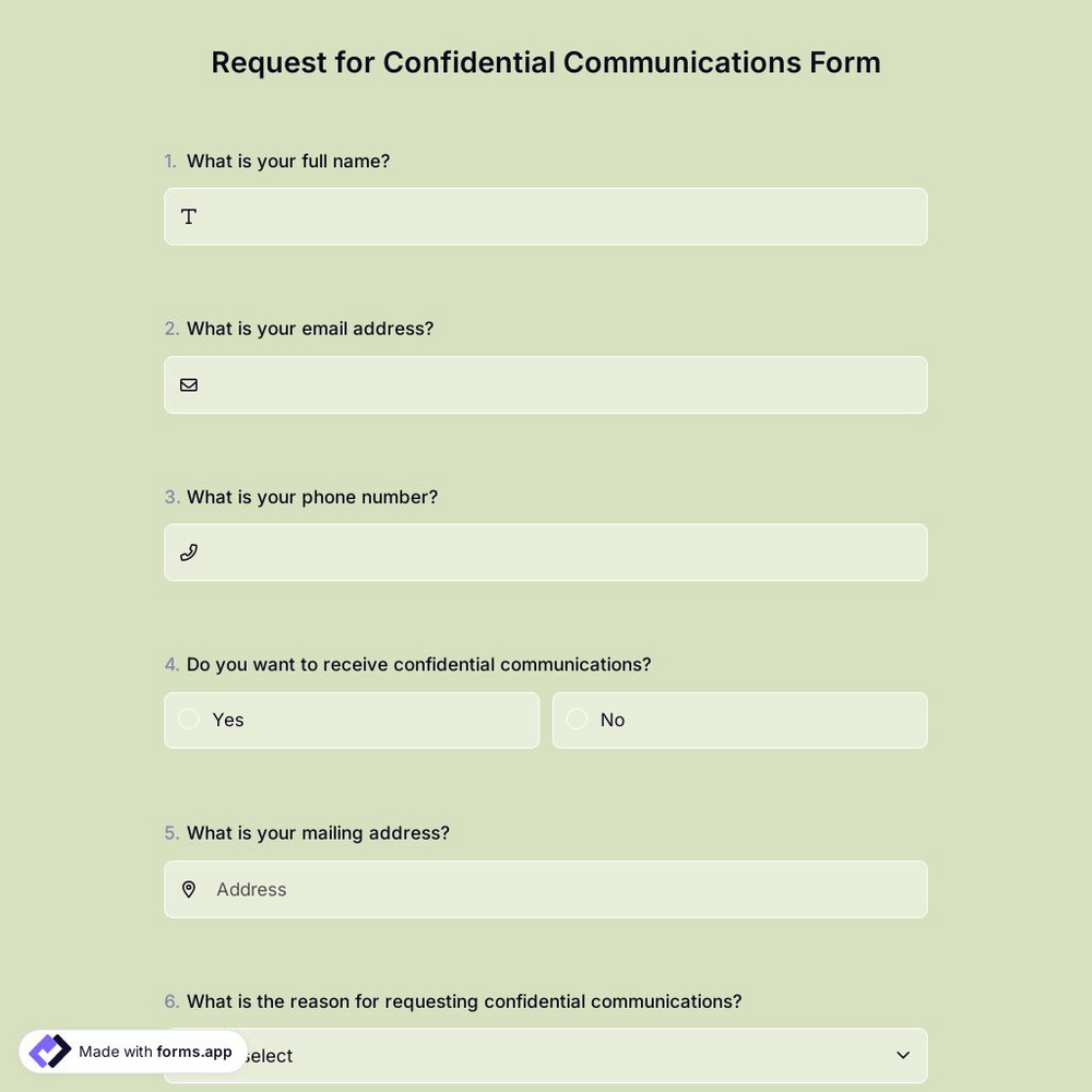 Request for Confidential Communications Form