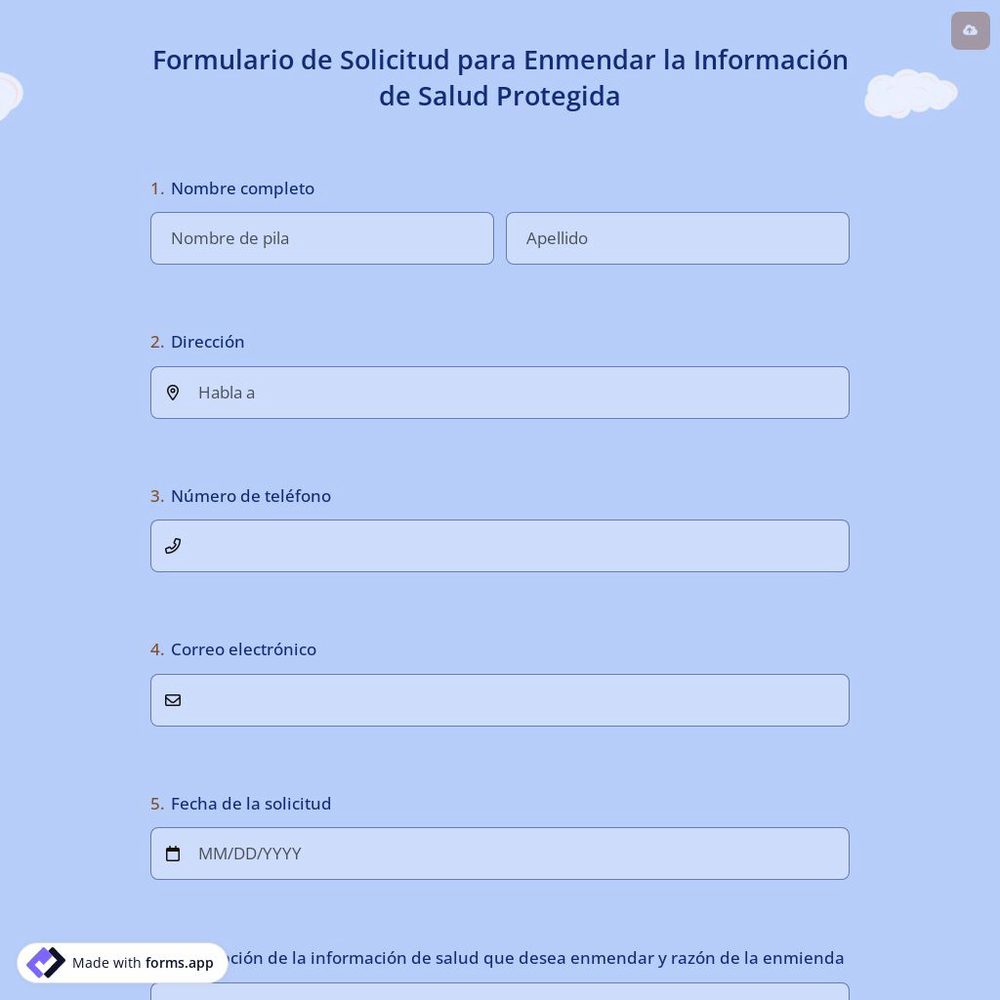 Formulario de Solicitud para Enmendar la Información de Salud Protegida