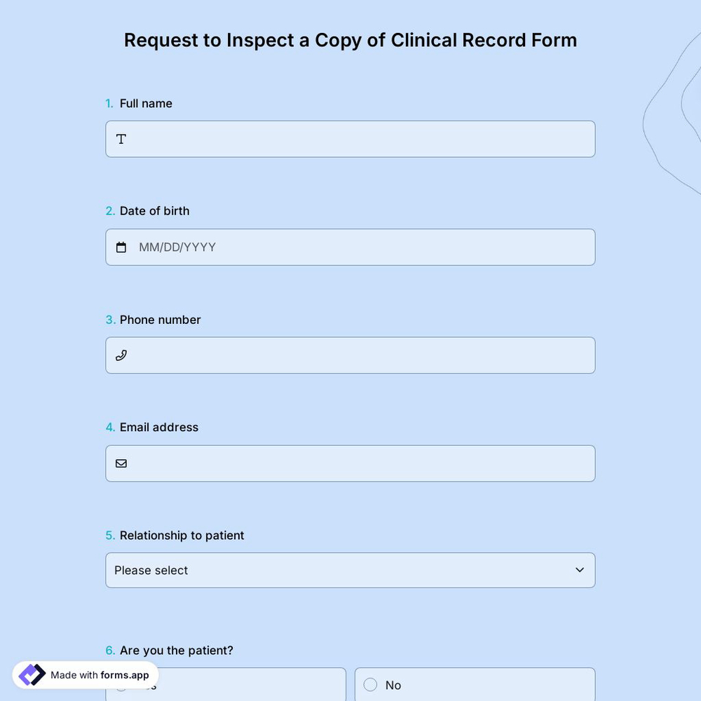 Request to Inspect a Copy of Clinical Record Form