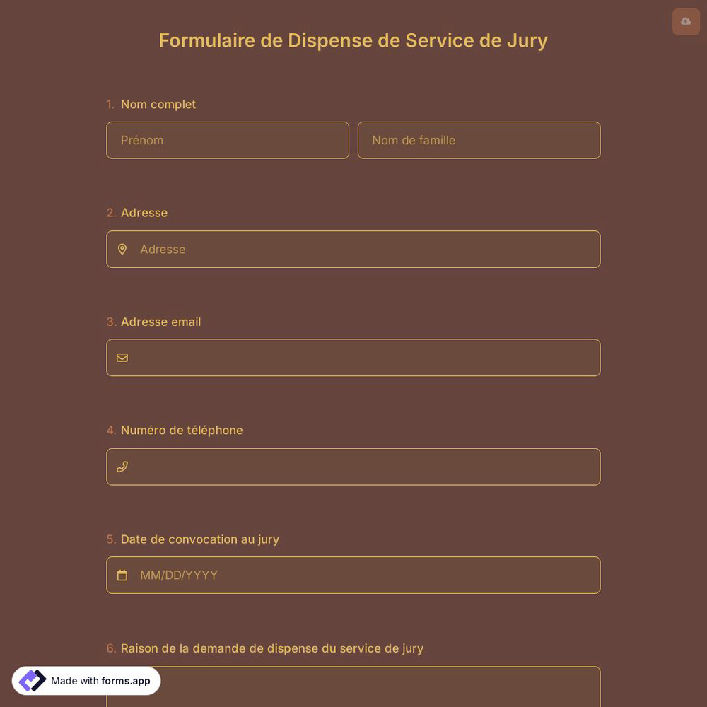Formulaire de Dispense de Service de Jury