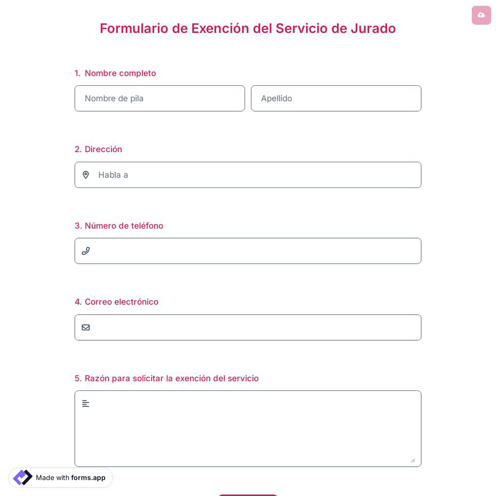 Formulario de Exención del Servicio de Jurado