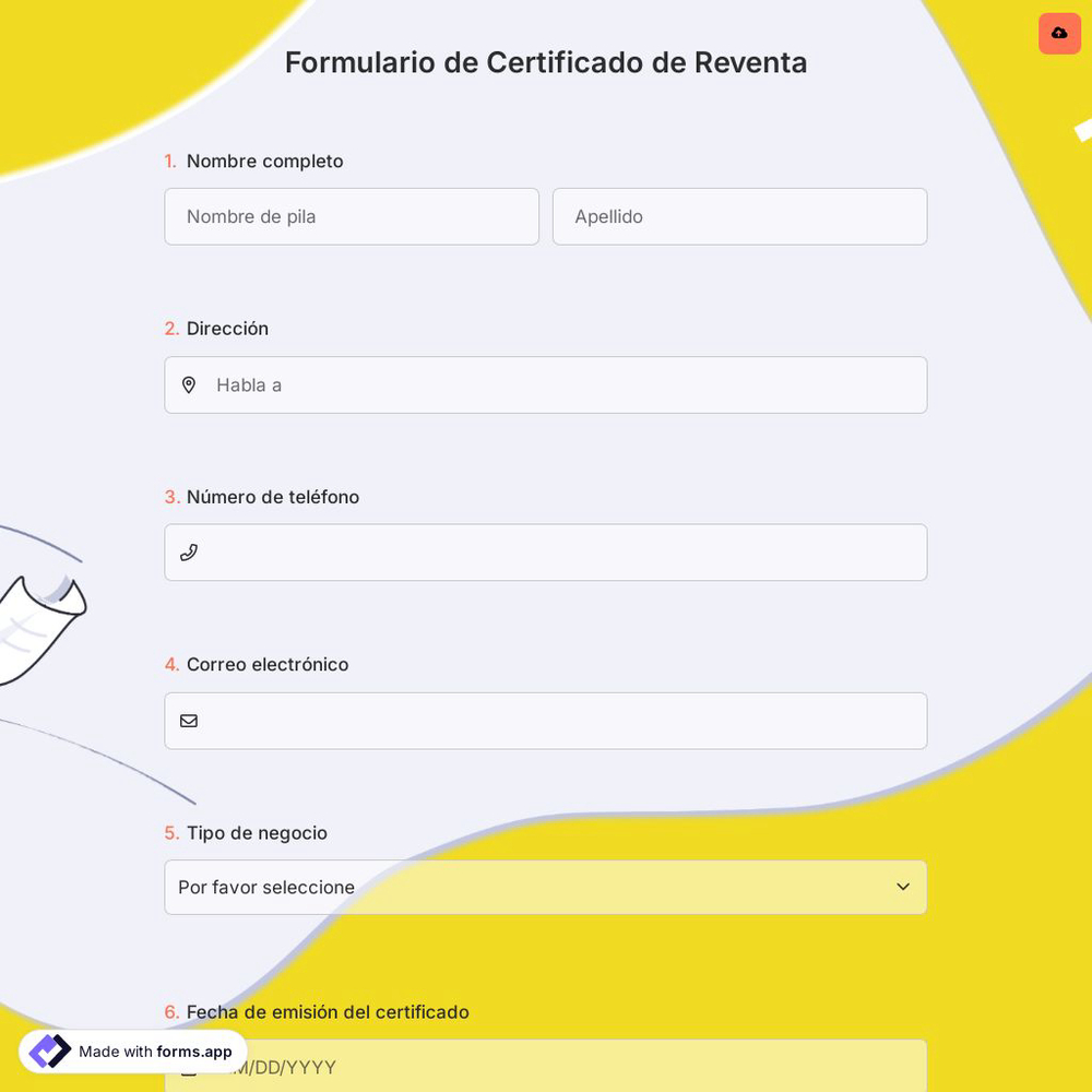 Formulario de Certificado de Reventa