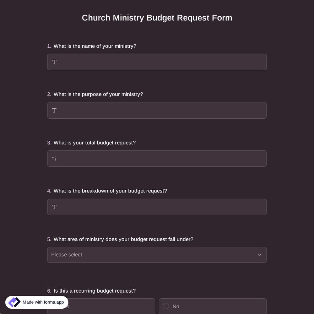 Church Ministry Budget Request Form