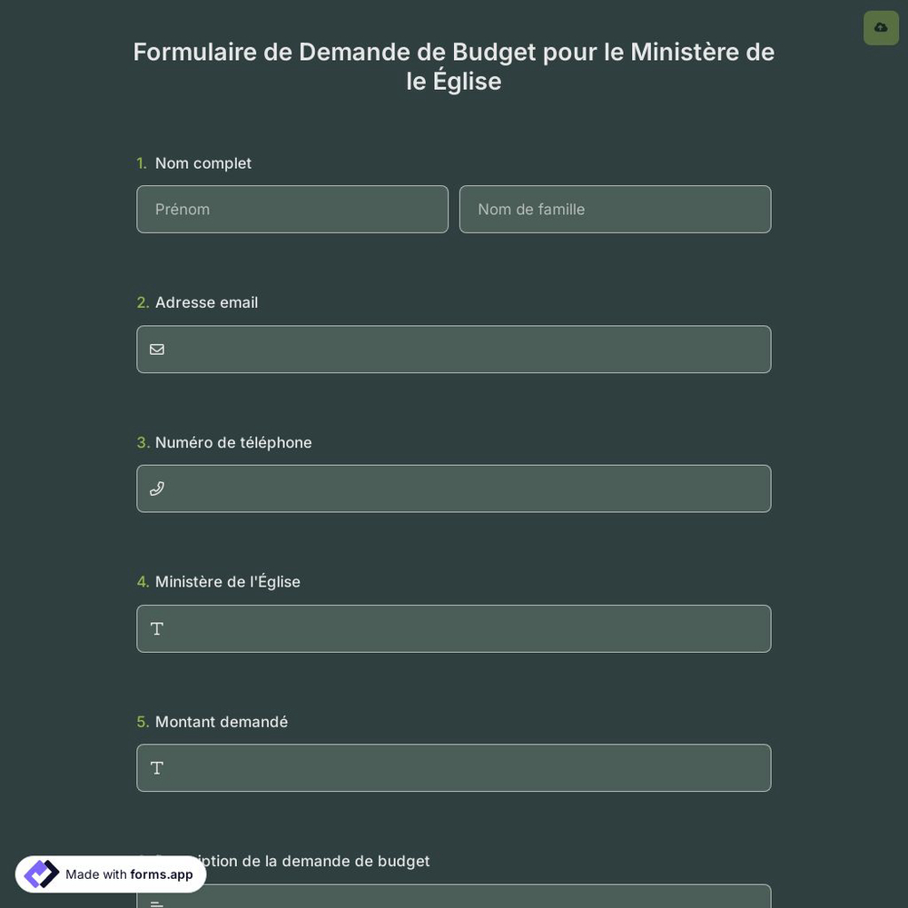 Formulaire de Demande de Budget pour le Ministère de le Église