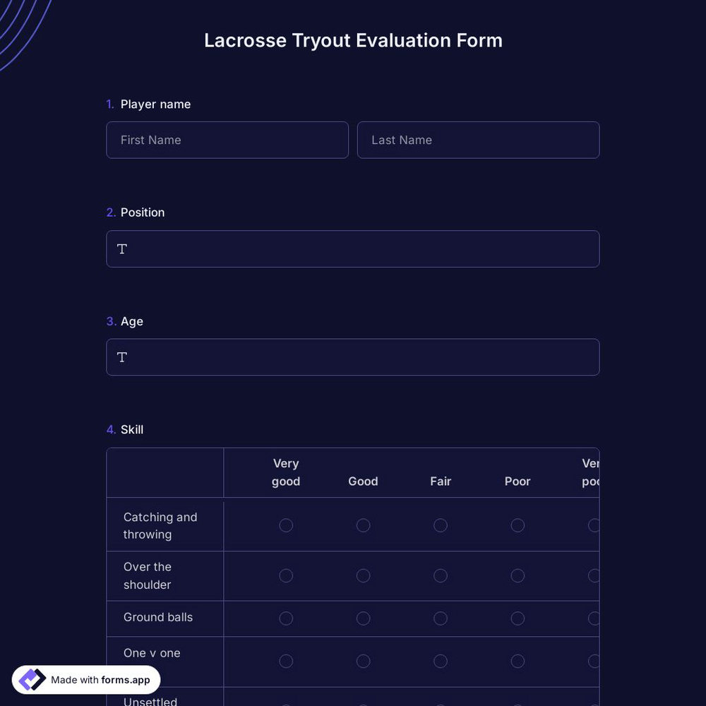 Lacrosse Tryout Evaluation Form
