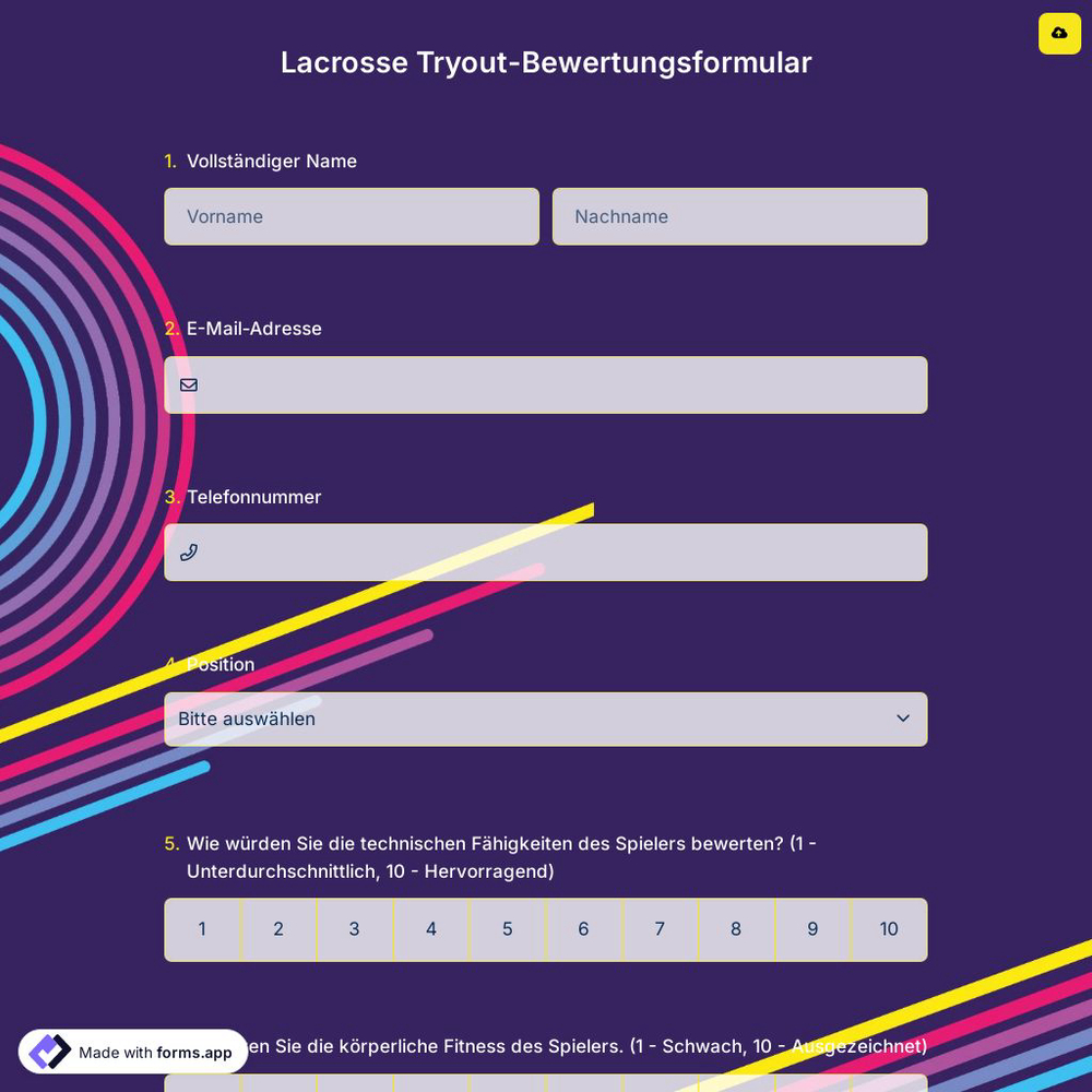 Lacrosse Tryout-Bewertungsformular