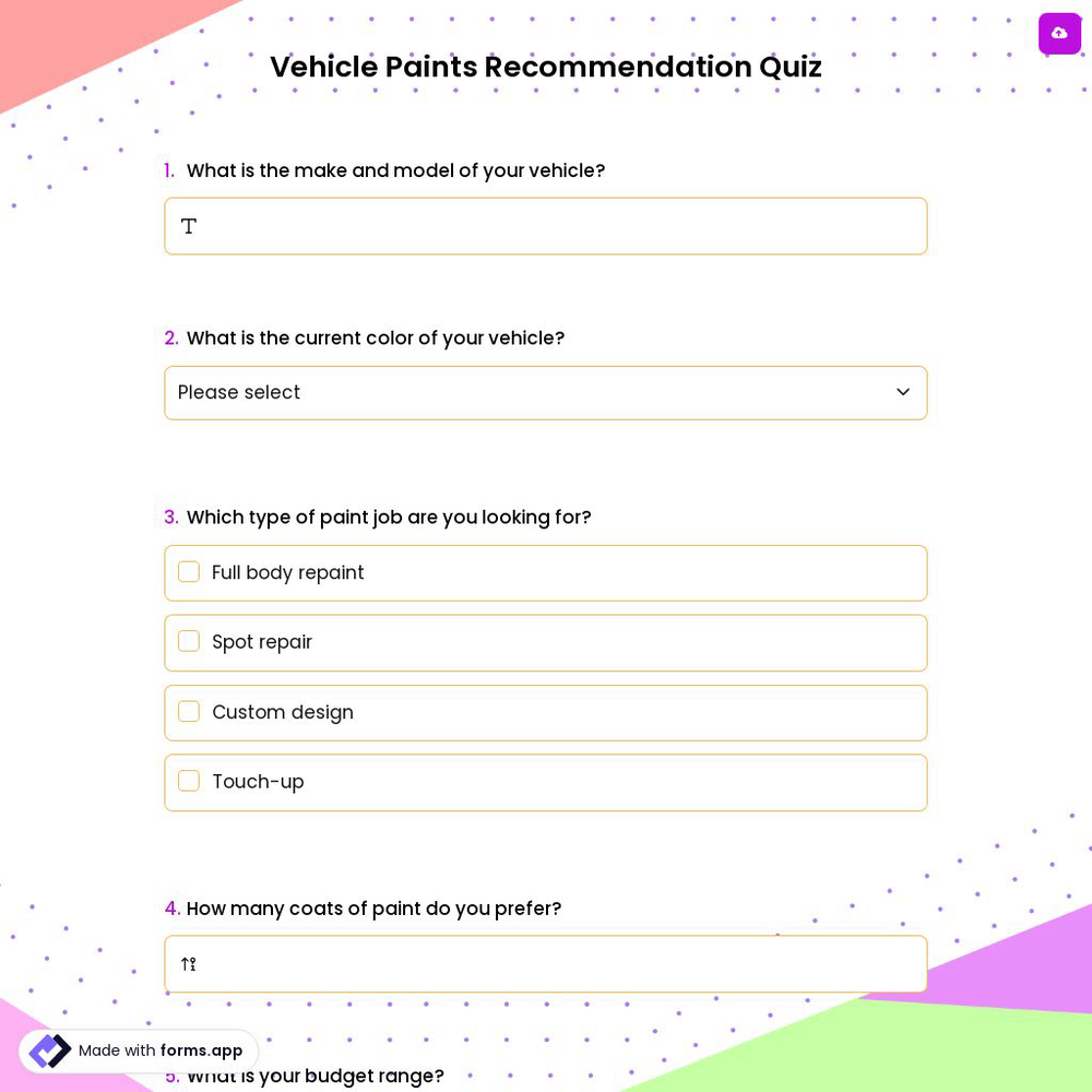 Vehicle Paints Recommendation Quiz