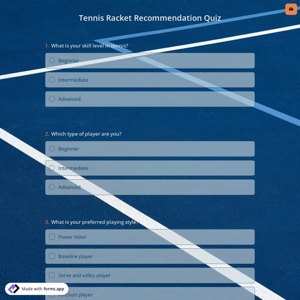 Tennis Racket Recommendation Quiz