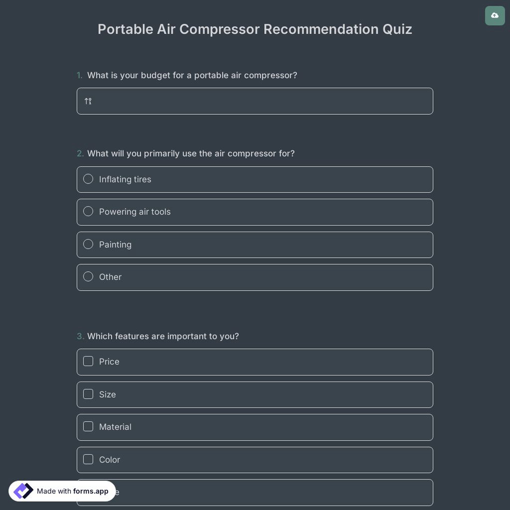 Portable Air Compressor Recommendation Quiz