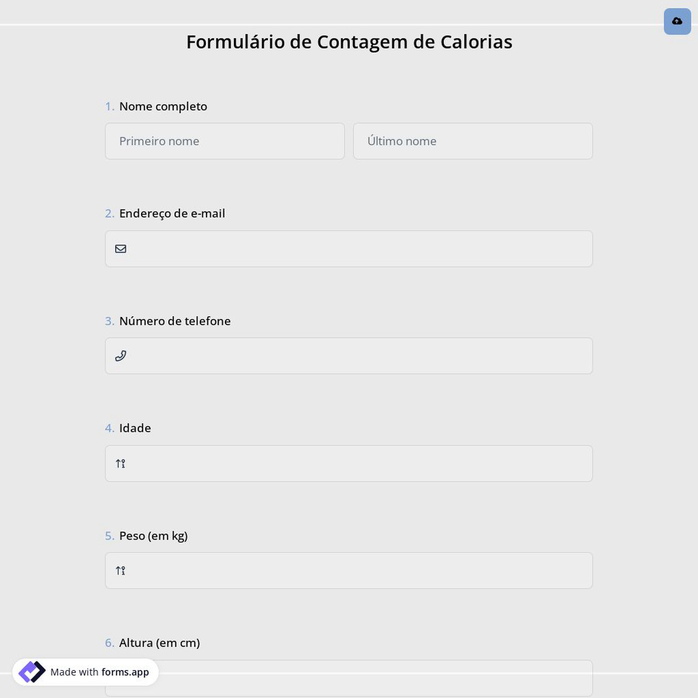Formulário de Contagem de Calorias