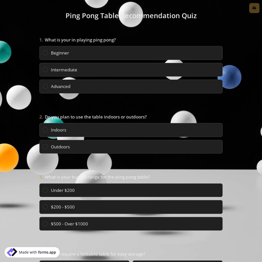 Ping Pong Table Recommendation Quiz
