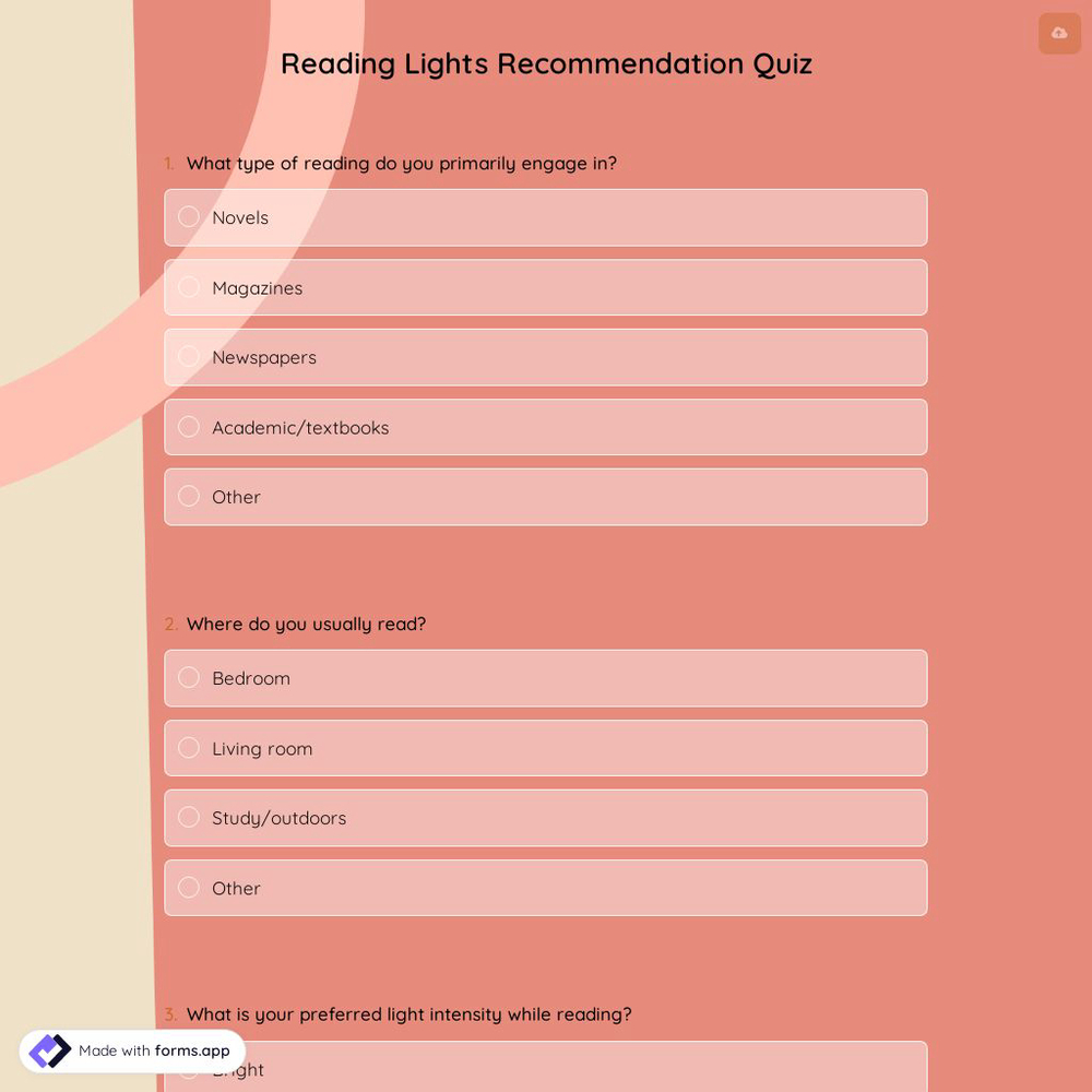 Reading Lights Recommendation Quiz