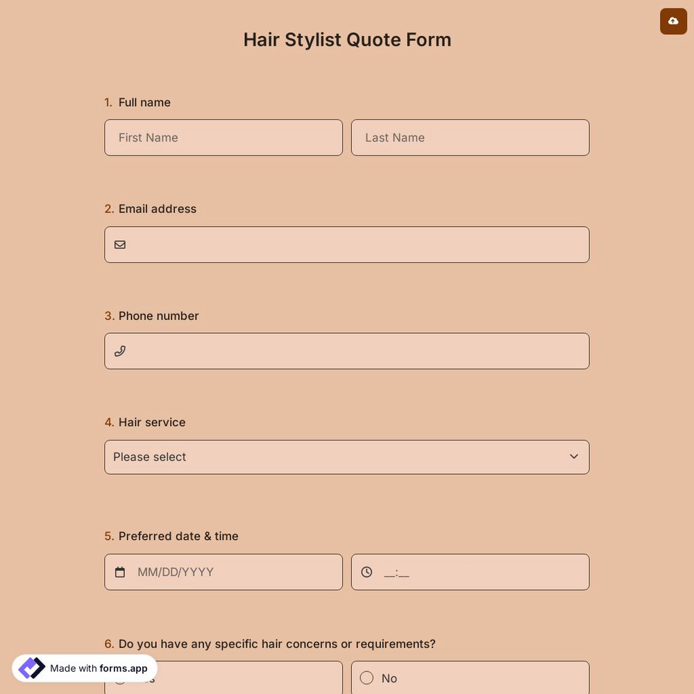 Hair Stylist Quote Form