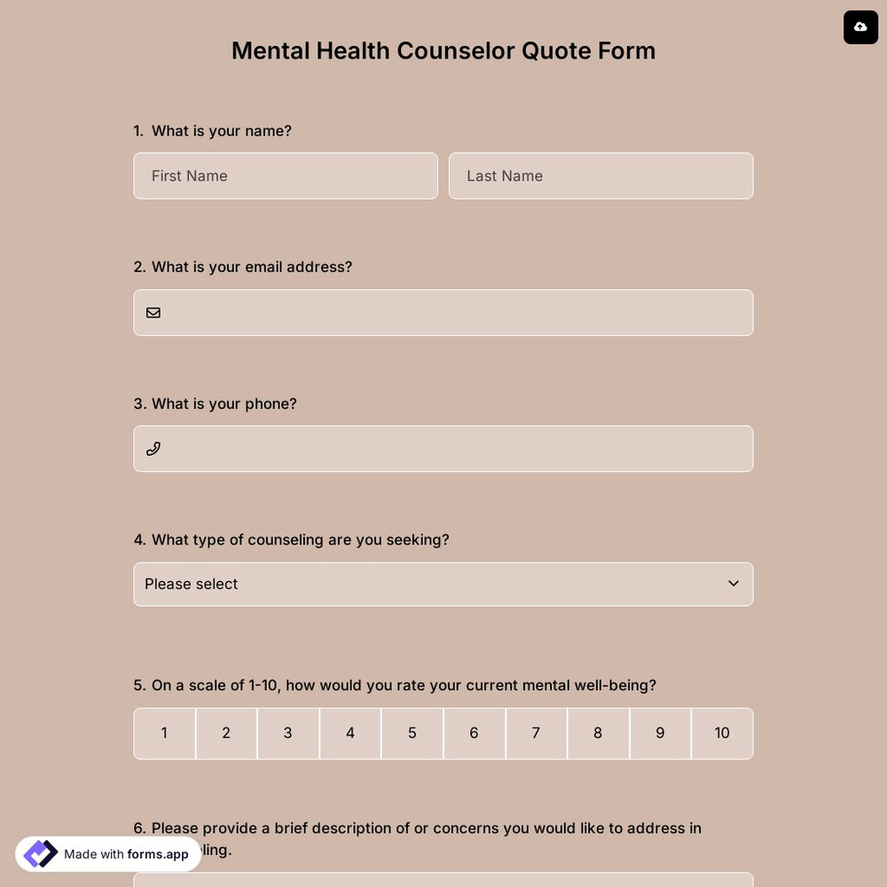 Mental Health Counselor Quote Form