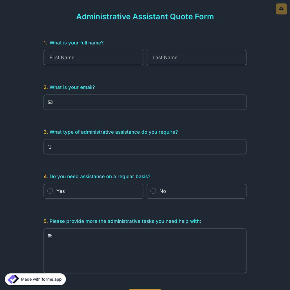 Administrative Assistant Quote Form