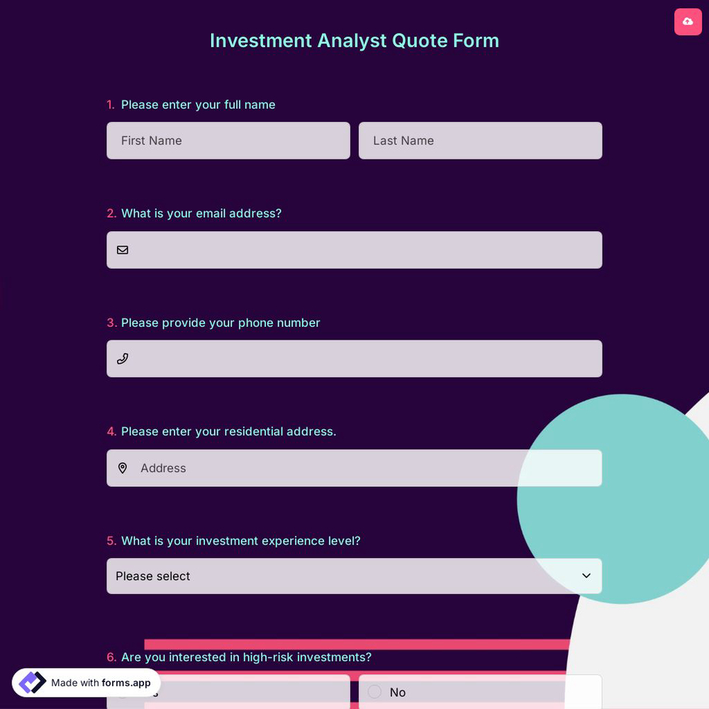 Investment Analyst Quote Form