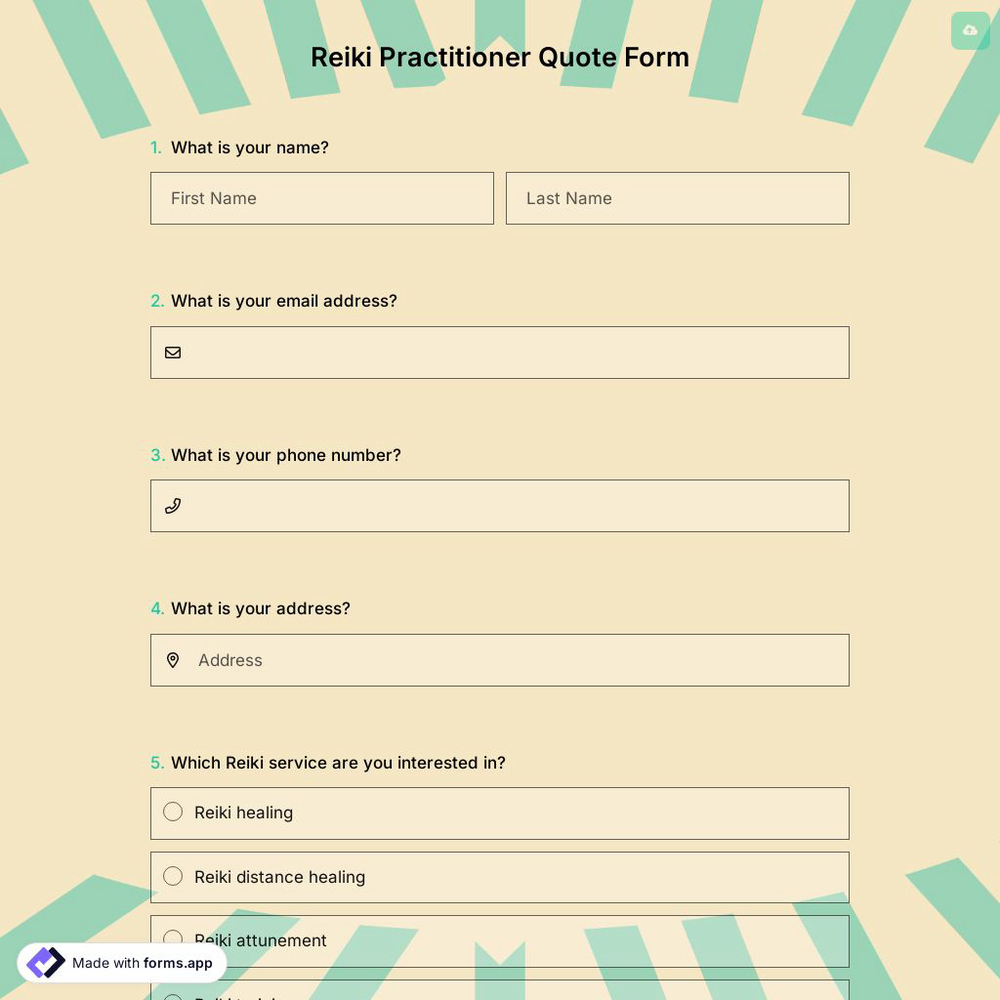 Reiki Practitioner Quote Form