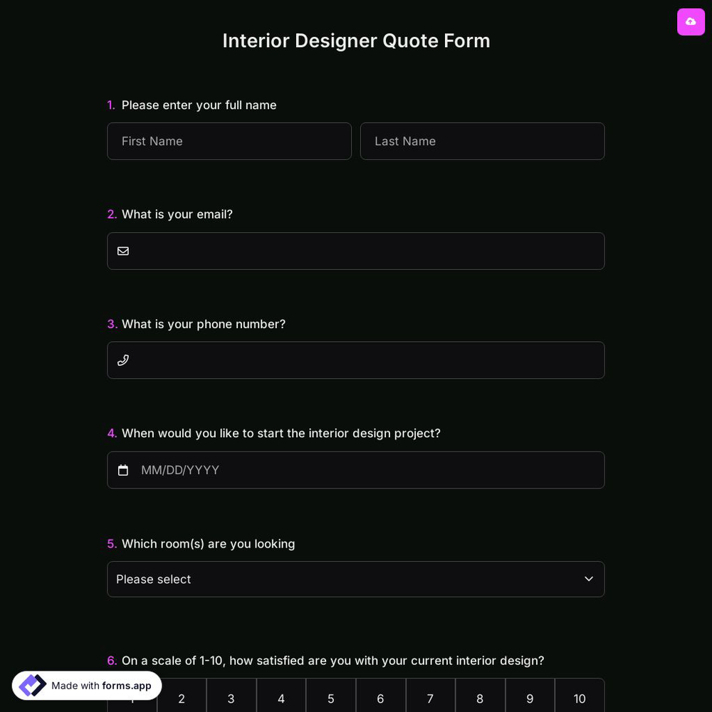 Interior Designer Quote Form