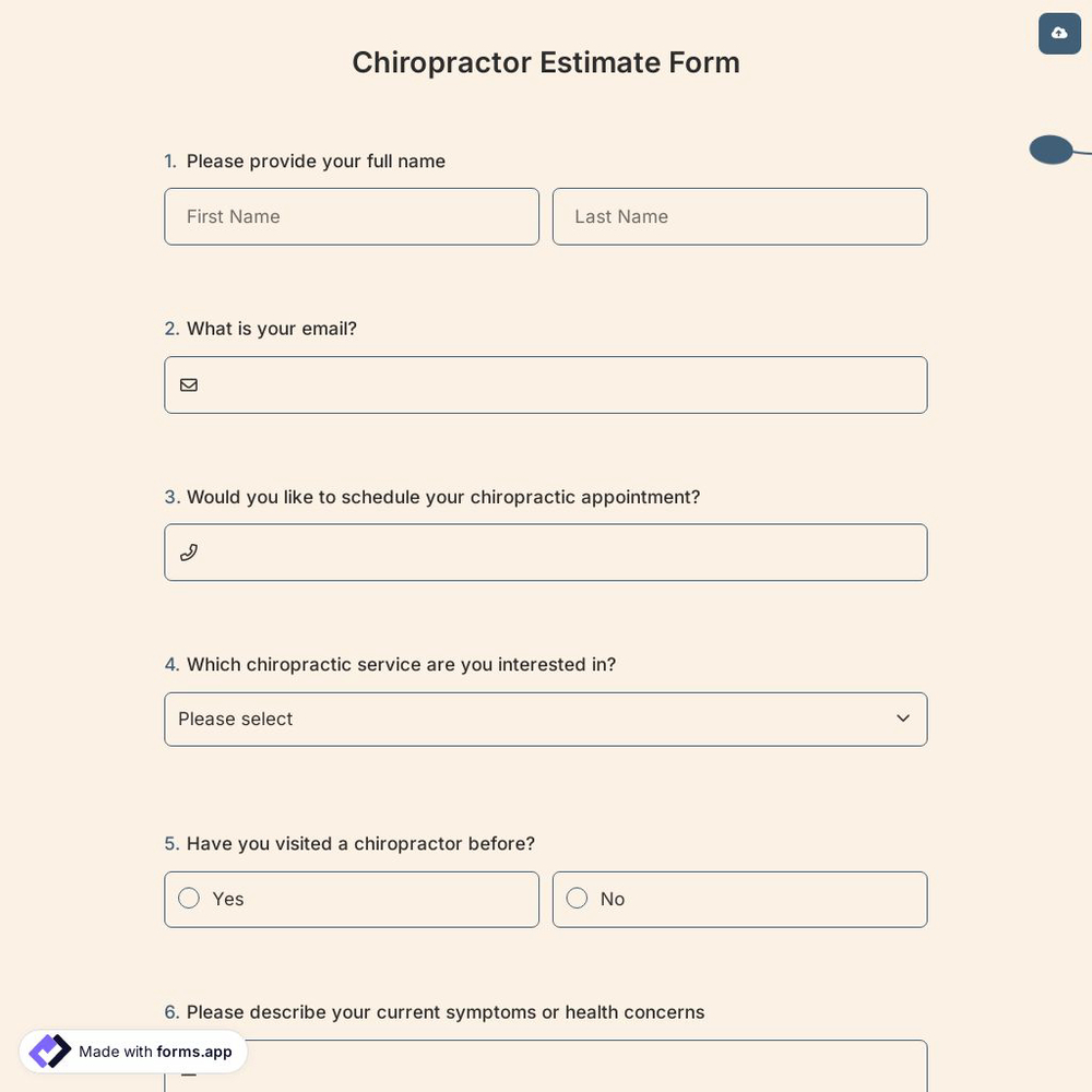 Chiropractor Estimate Form