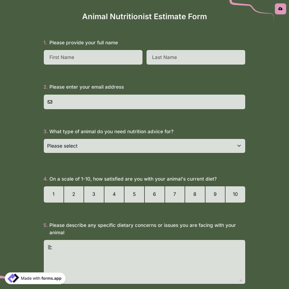 Animal Nutritionist Estimate Form