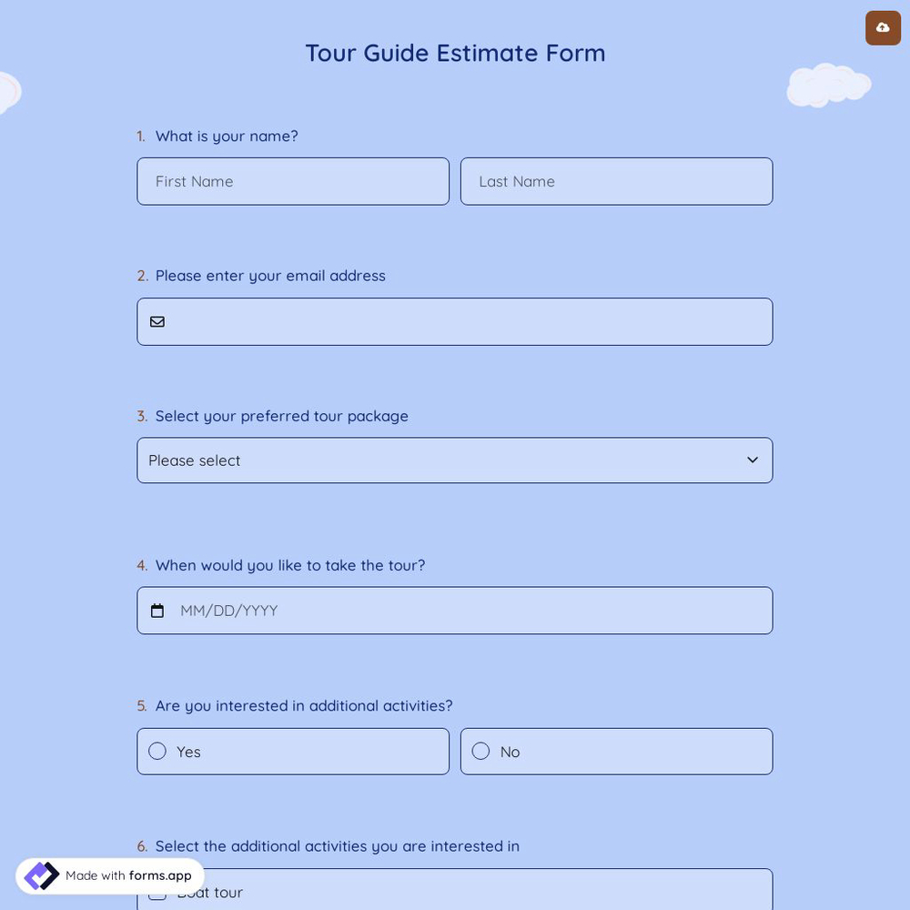 Tour Guide Estimate Form