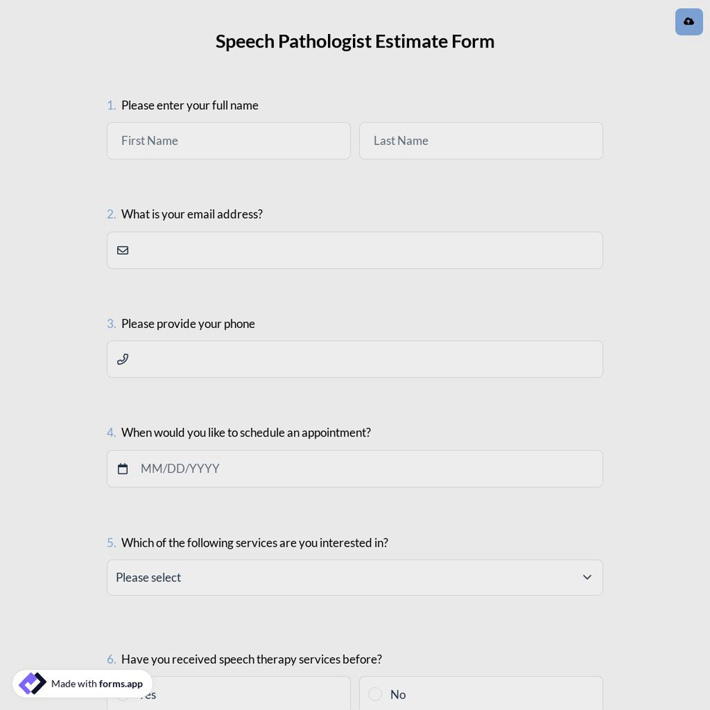Speech Pathologist Estimate Form