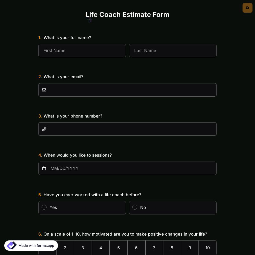 Life Coach Estimate Form