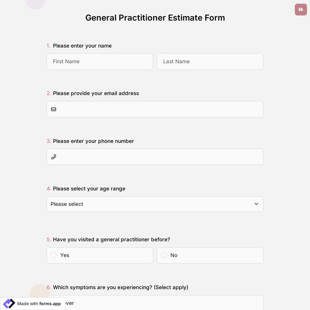 General Practitioner Estimate Form