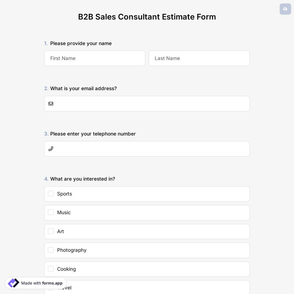 B2B Sales Consultant Estimate Form