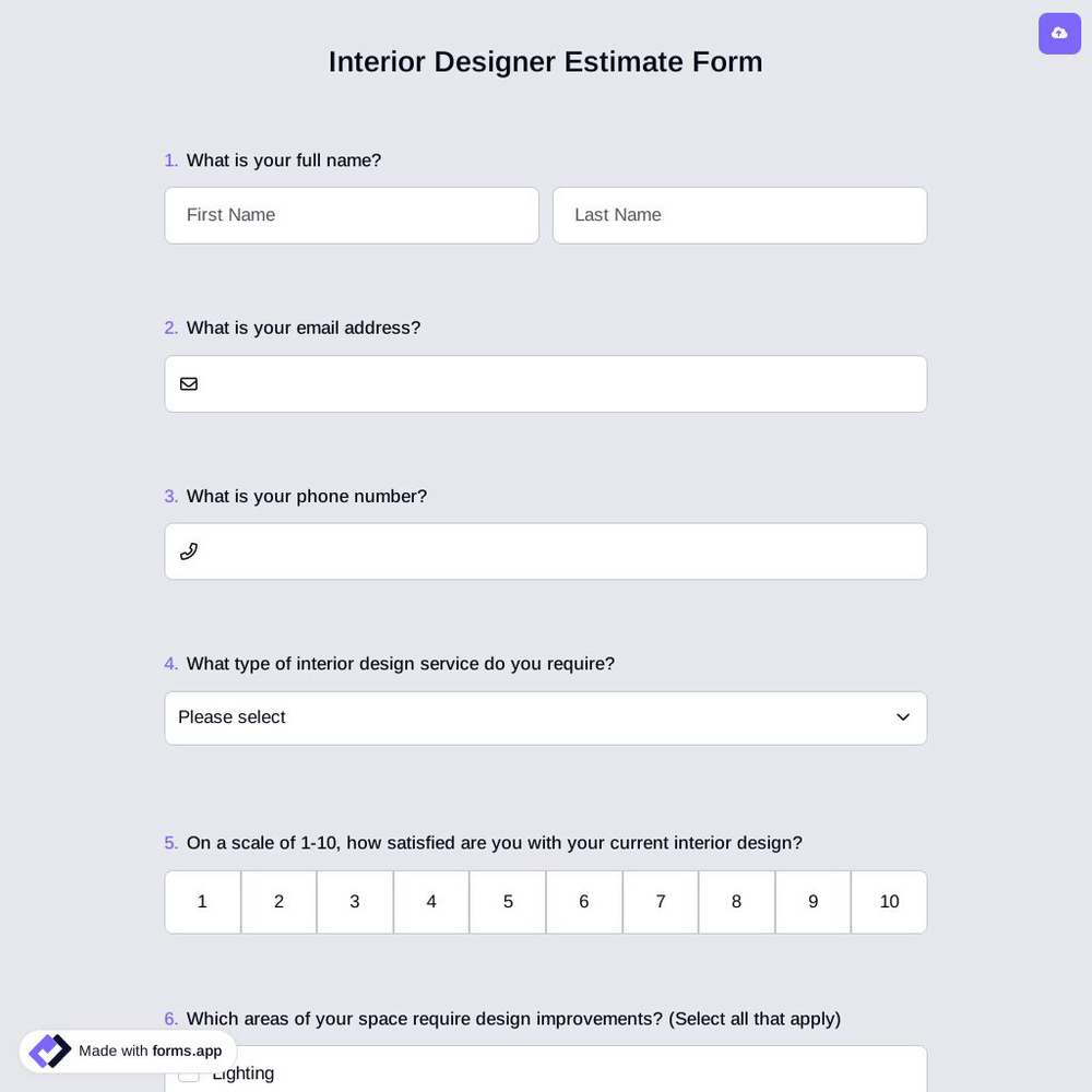 Interior Designer Estimate Form