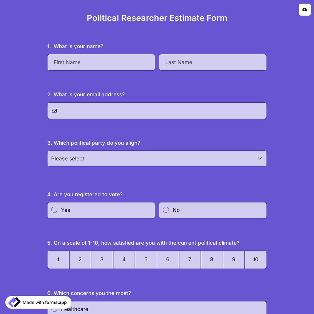 Political Researcher Estimate Form