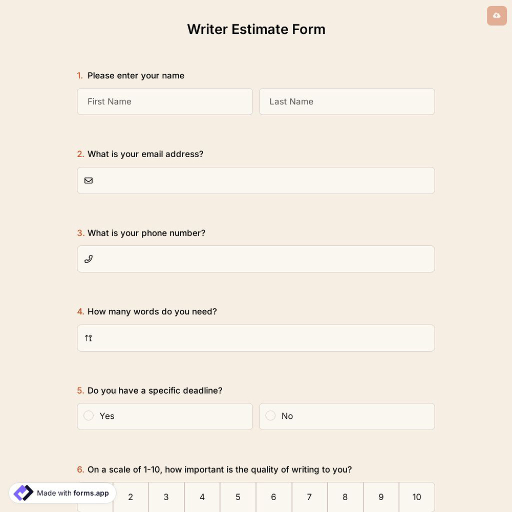 Writer Estimate Form