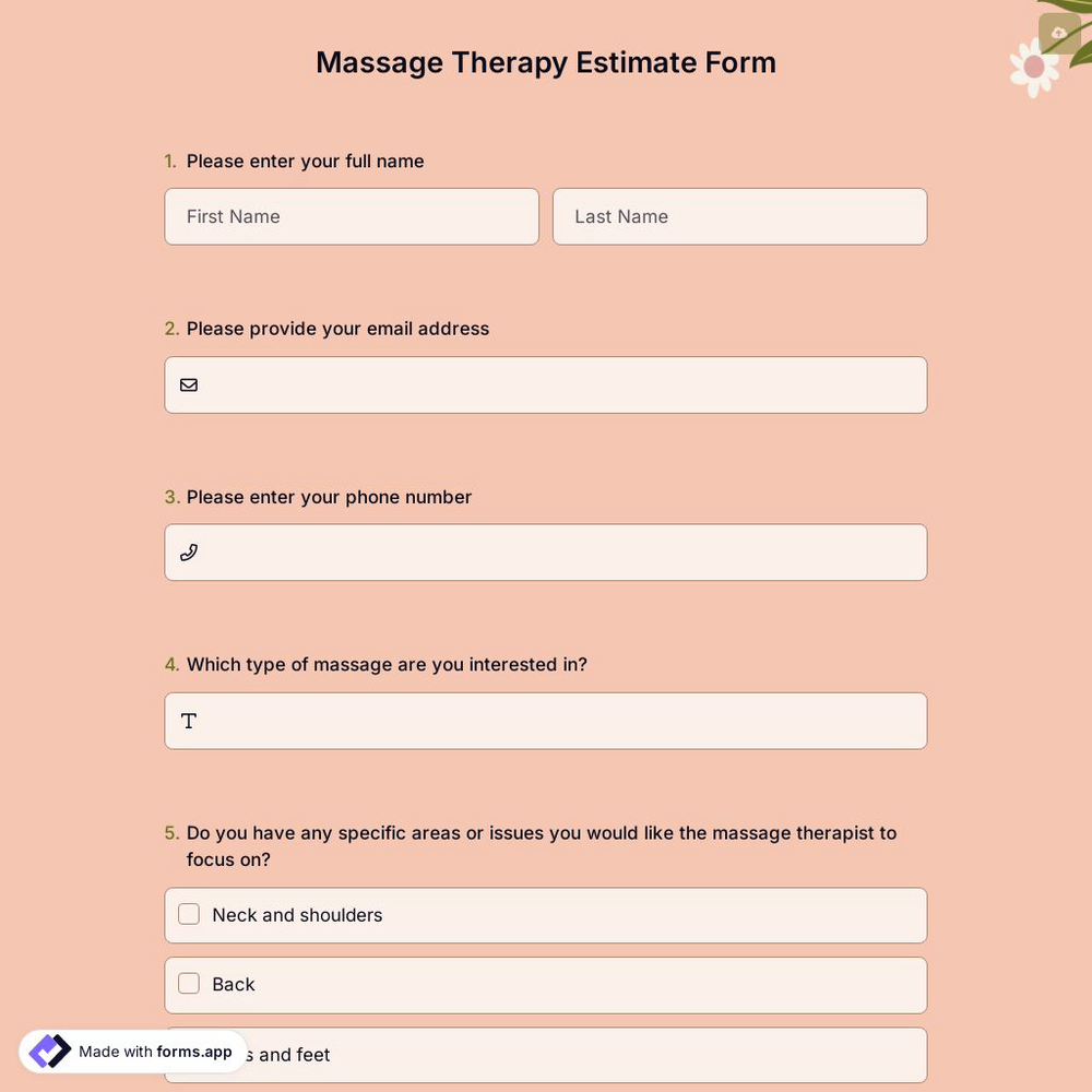 Massage Therapy Estimate Form