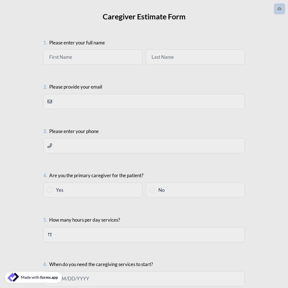 Caregiver Estimate Form
