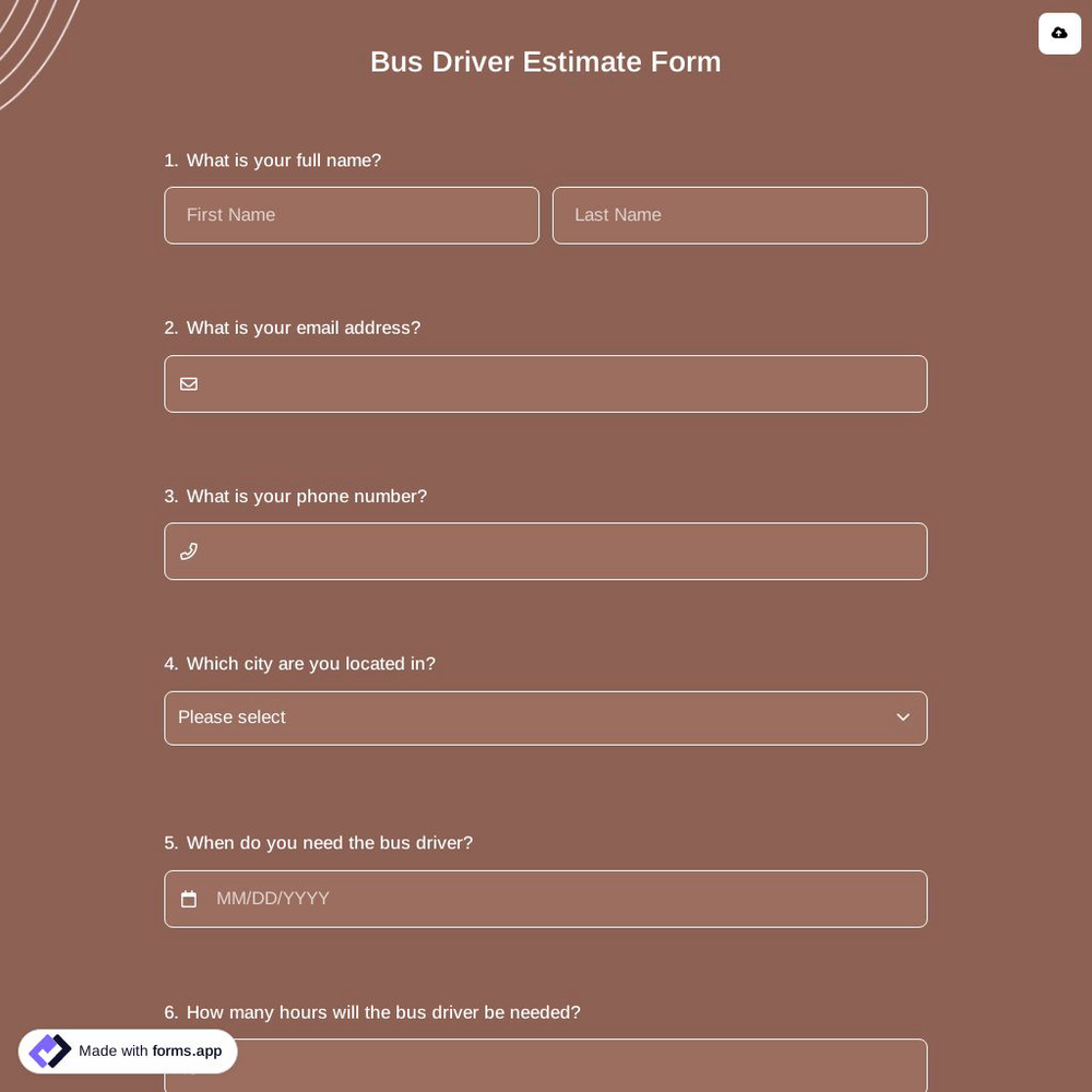 Bus Driver Estimate Form